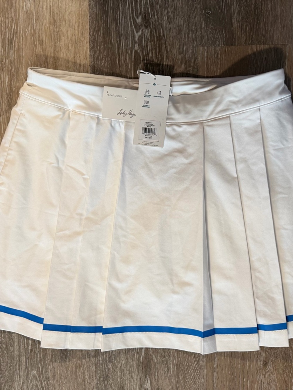 Lady Hagen White Pleated Skirt with Blue Trim